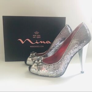 Nina Peep Toe Sequin Pumps- 7.5